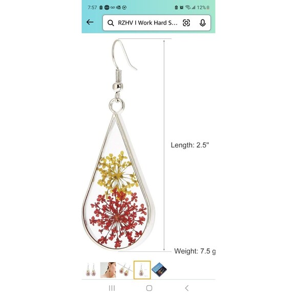 Pressed Flower Teardrop Earrings Dry Flowers Drop Dangle Fashion Jewelry - Picture 2 of 5